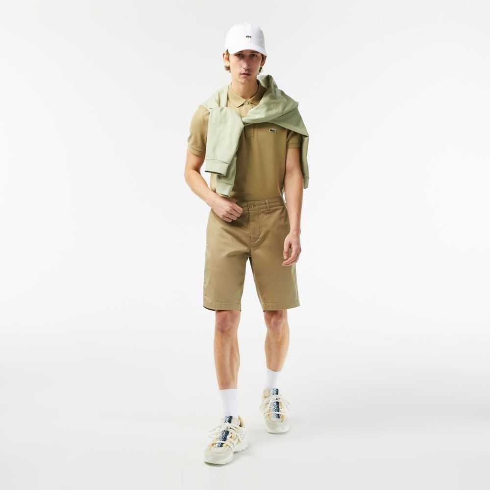 Beige Lacoste Slim Fit Stretch Cotton Bermuda Shorts | SGUXKI-318