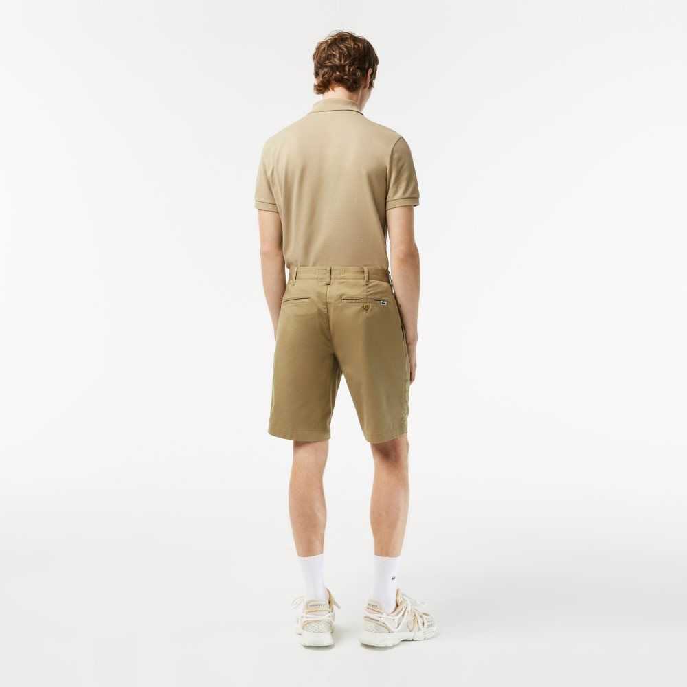 Beige Lacoste Slim Fit Stretch Cotton Bermuda Shorts | SGUXKI-318