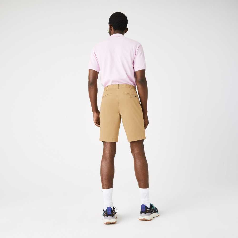 Beige Lacoste Slim Fit Stretch Cotton Bermuda Shorts | VCOJFH-342