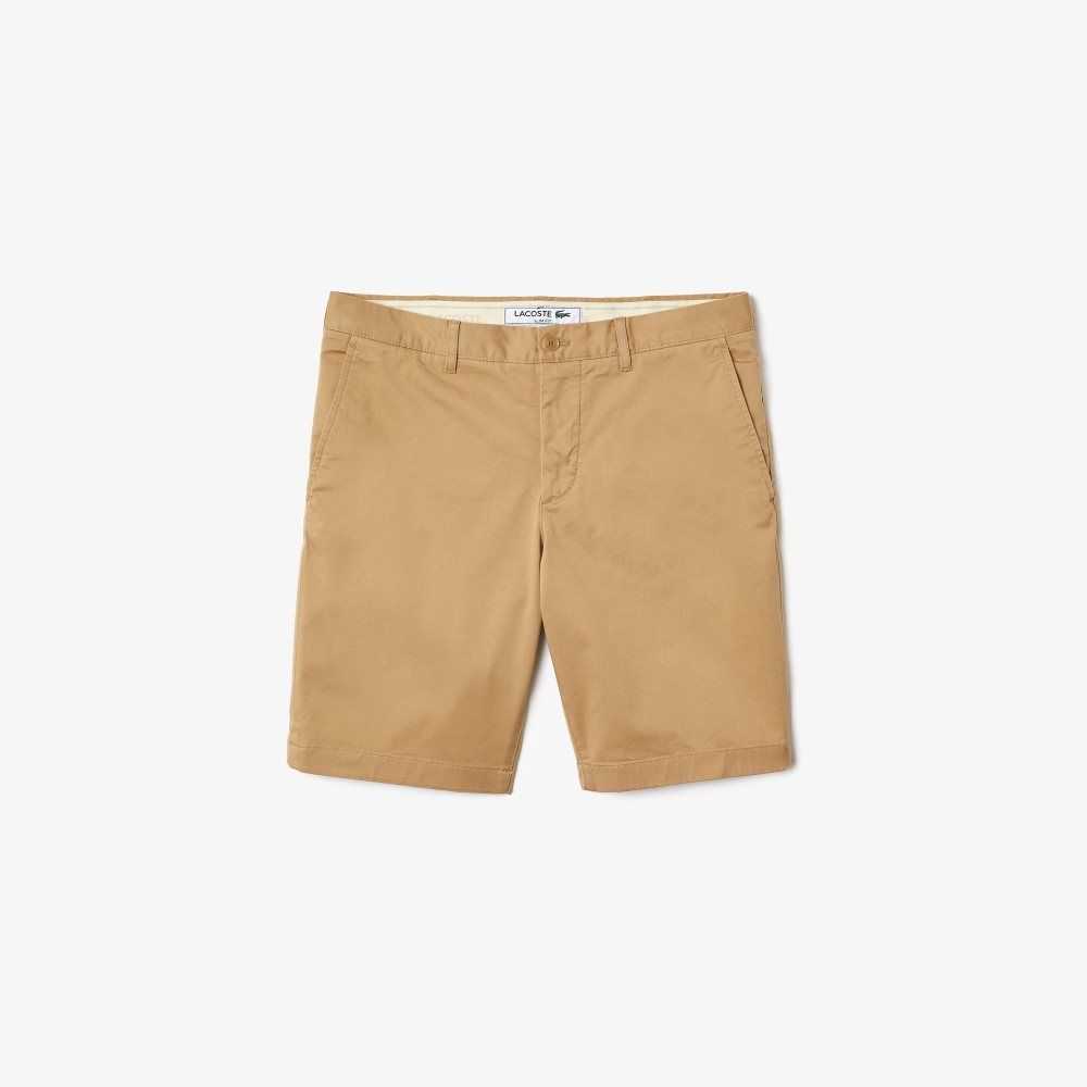 Beige Lacoste Slim Fit Stretch Cotton Bermuda Shorts | VCOJFH-342