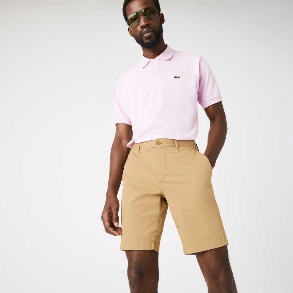 Beige Lacoste Slim Fit Stretch Cotton Bermuda Shorts | VCOJFH-342