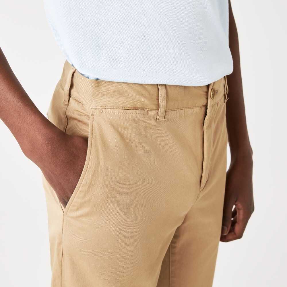 Beige Lacoste Slim Fit Stretch Cotton Pants | HWFKMA-249