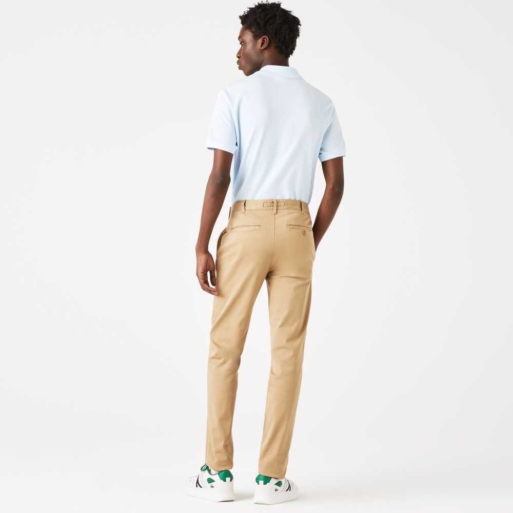 Beige Lacoste Slim Fit Stretch Cotton Pants | HWFKMA-249