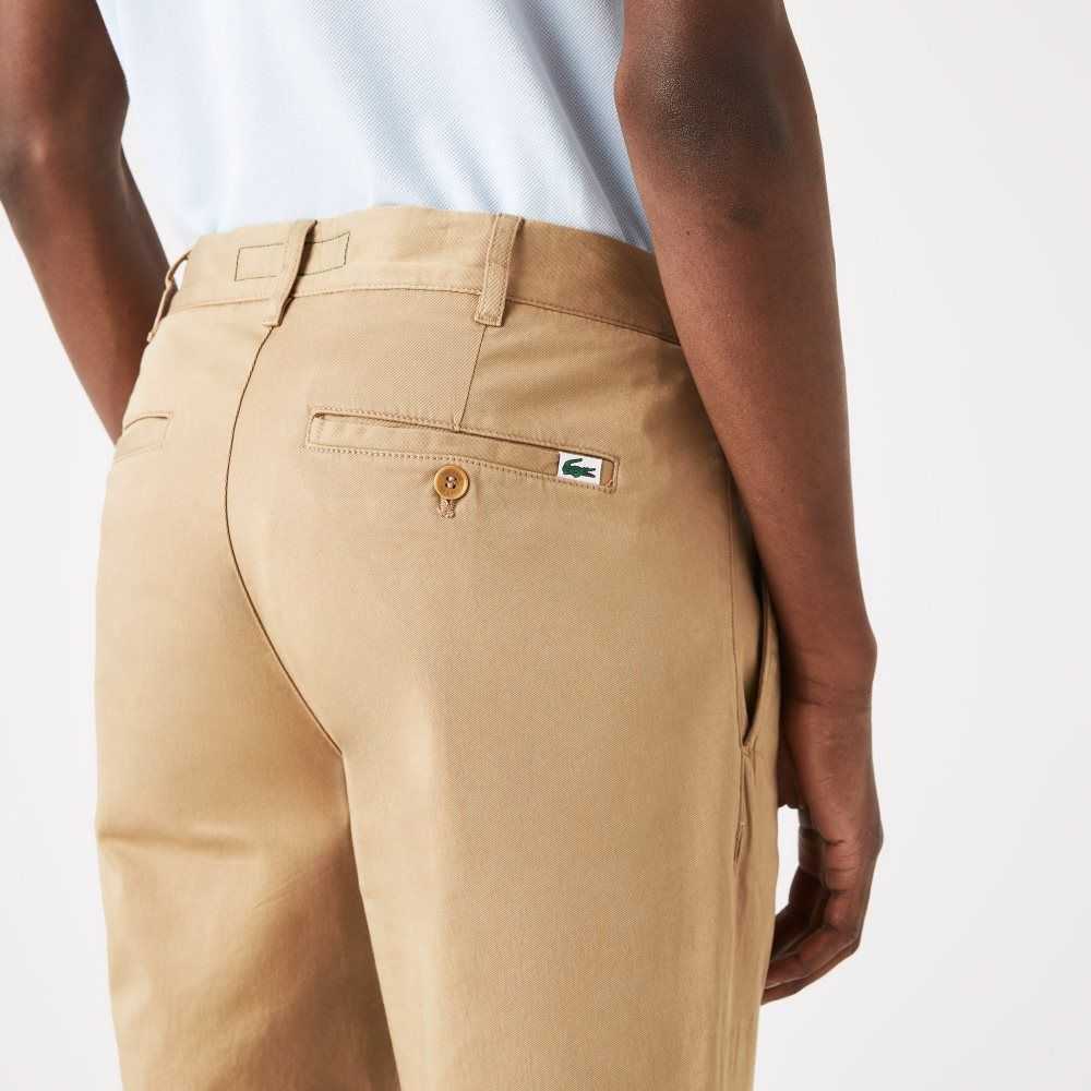 Beige Lacoste Slim Fit Stretch Cotton Pants | HWFKMA-249