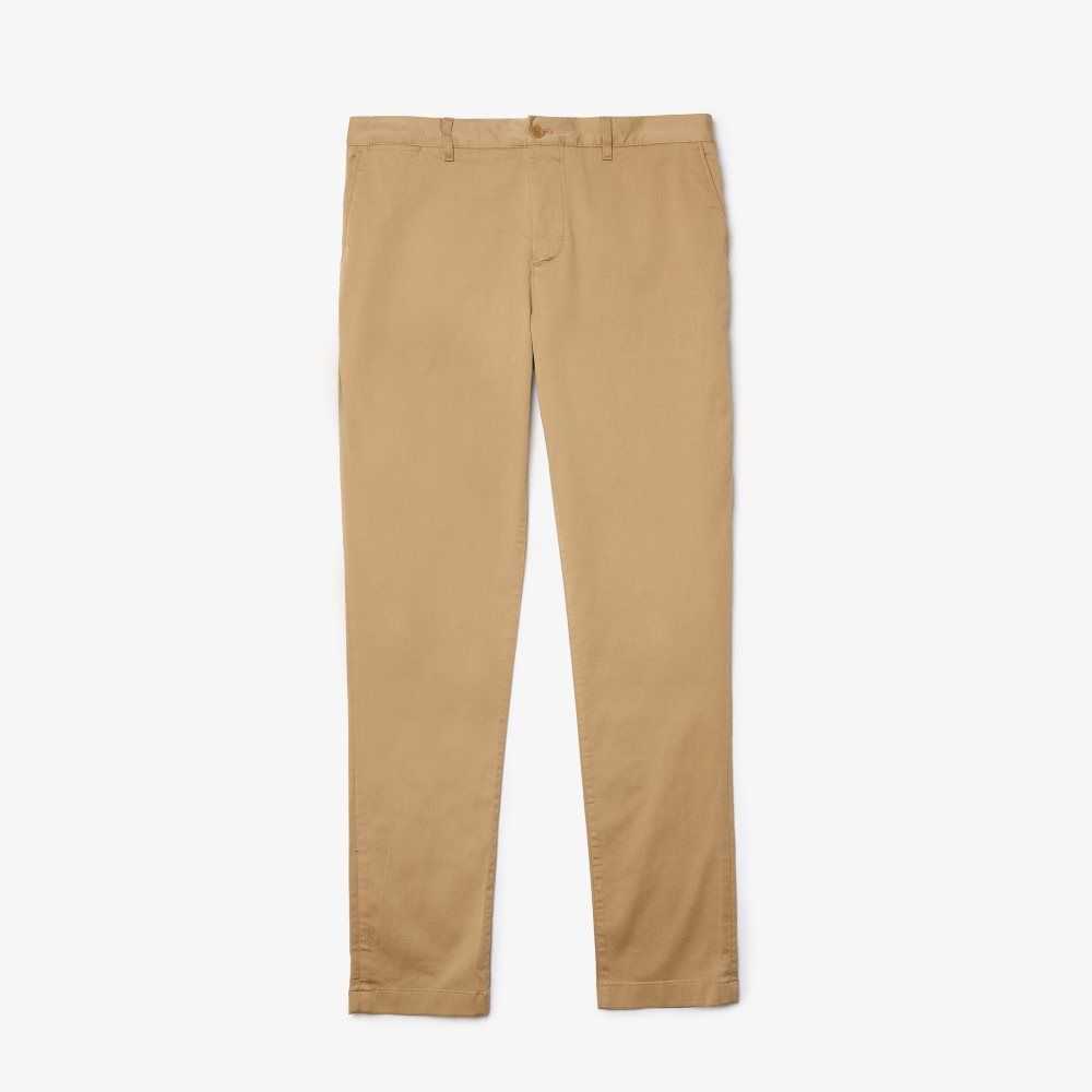 Beige Lacoste Slim Fit Stretch Cotton Pants | HWFKMA-249