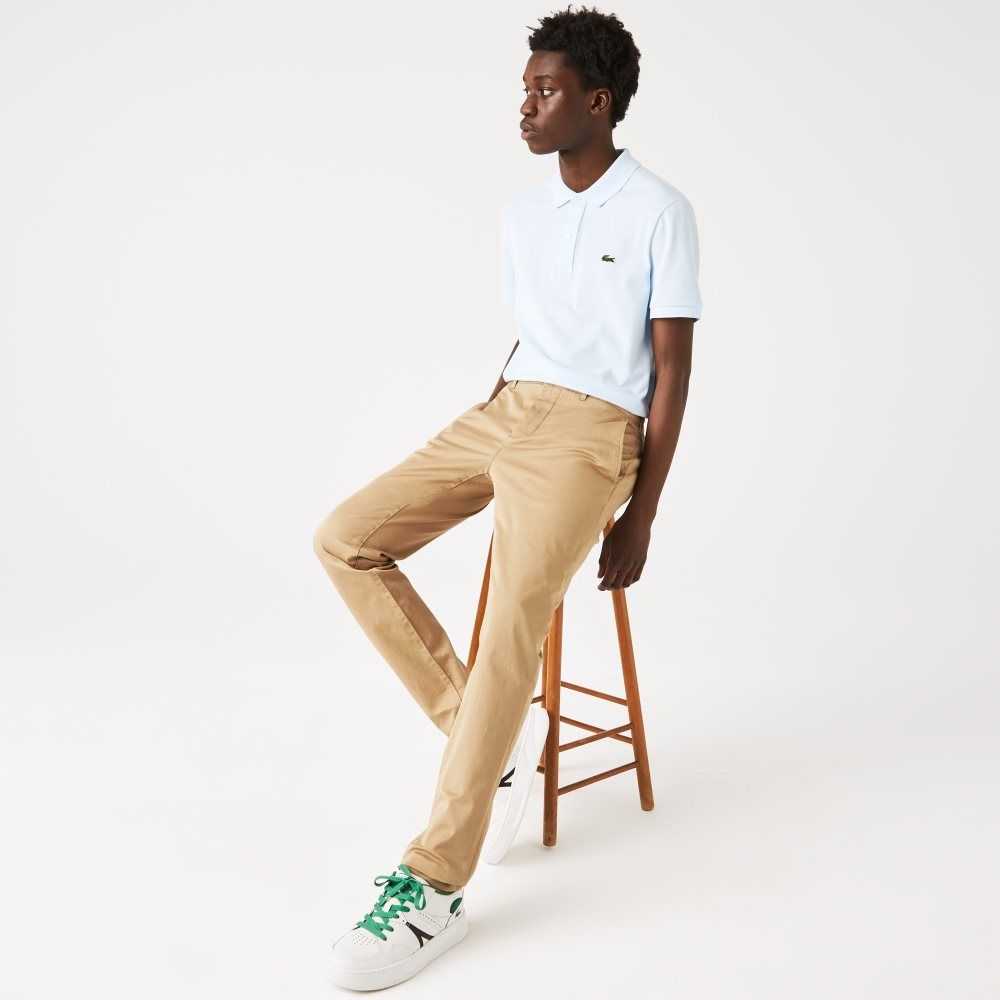 Beige Lacoste Slim Fit Stretch Cotton Pants | HWFKMA-249