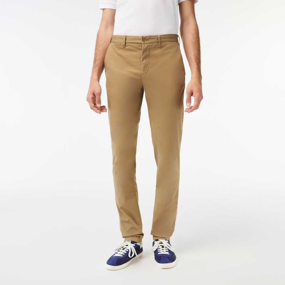 Beige Lacoste Slim Fit Stretch Cotton Pants | MQOYJP-679