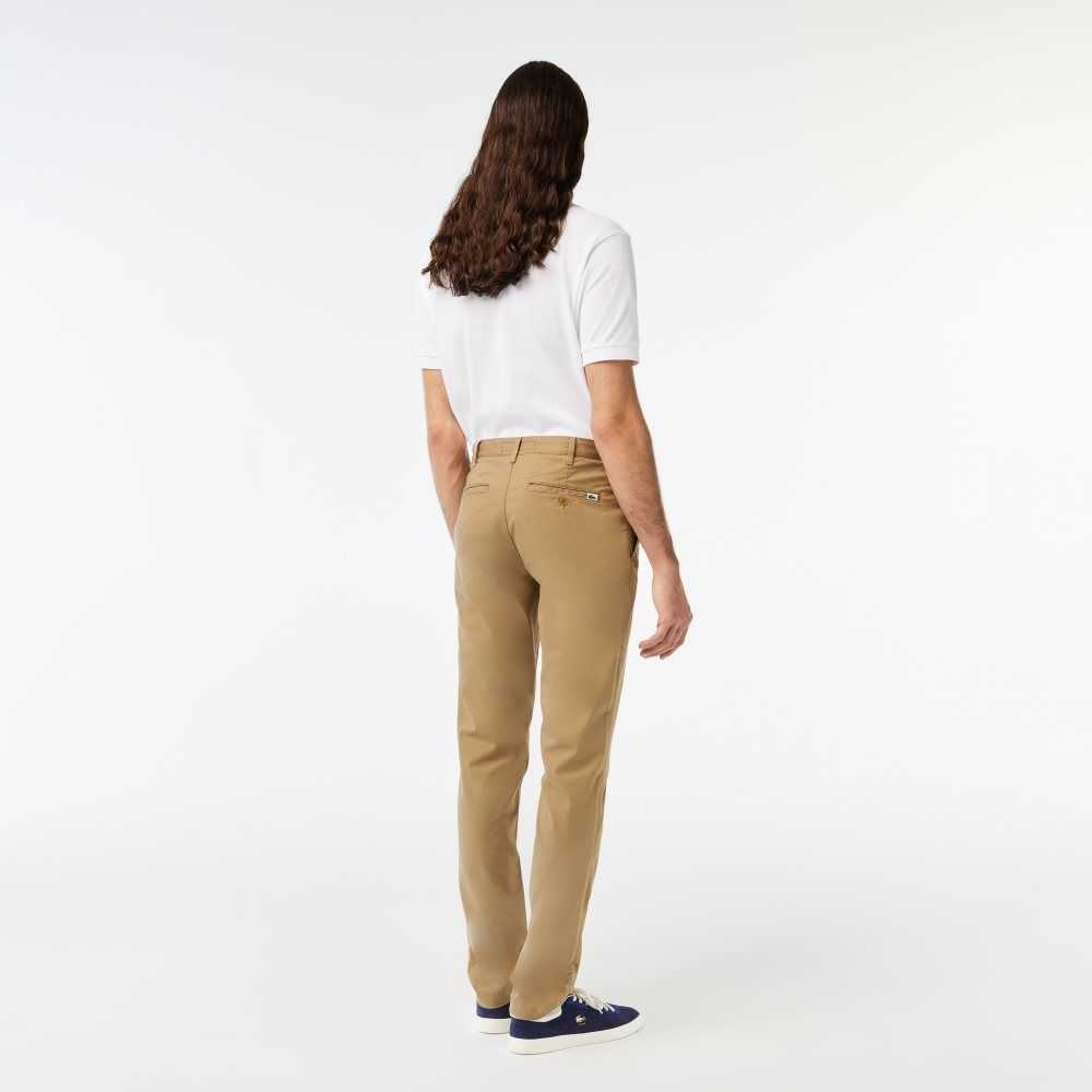 Beige Lacoste Slim Fit Stretch Cotton Pants | MQOYJP-679