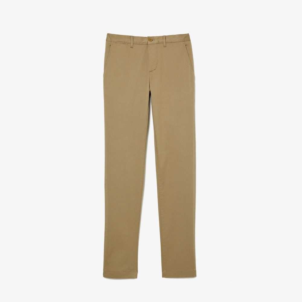 Beige Lacoste Slim Fit Stretch Cotton Pants | MQOYJP-679