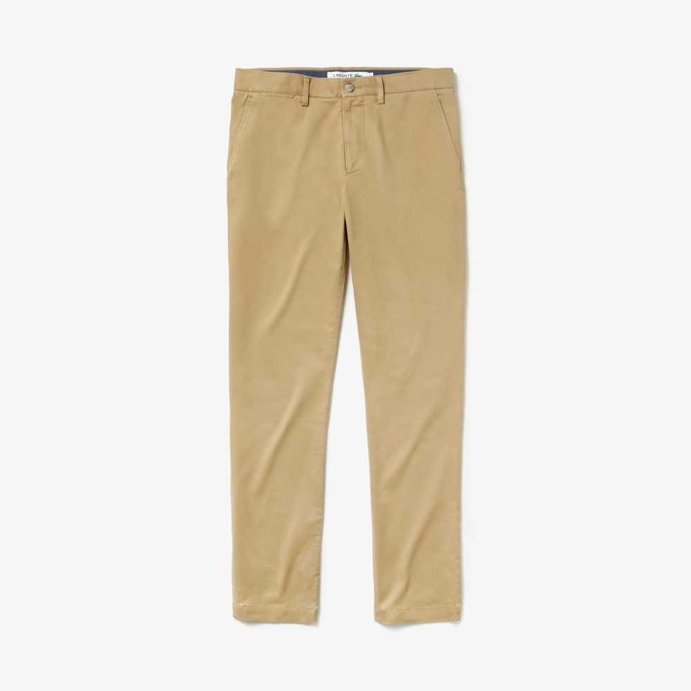 Beige Lacoste Slim Fit Stretch Gabardine Pants | MJAZOV-605