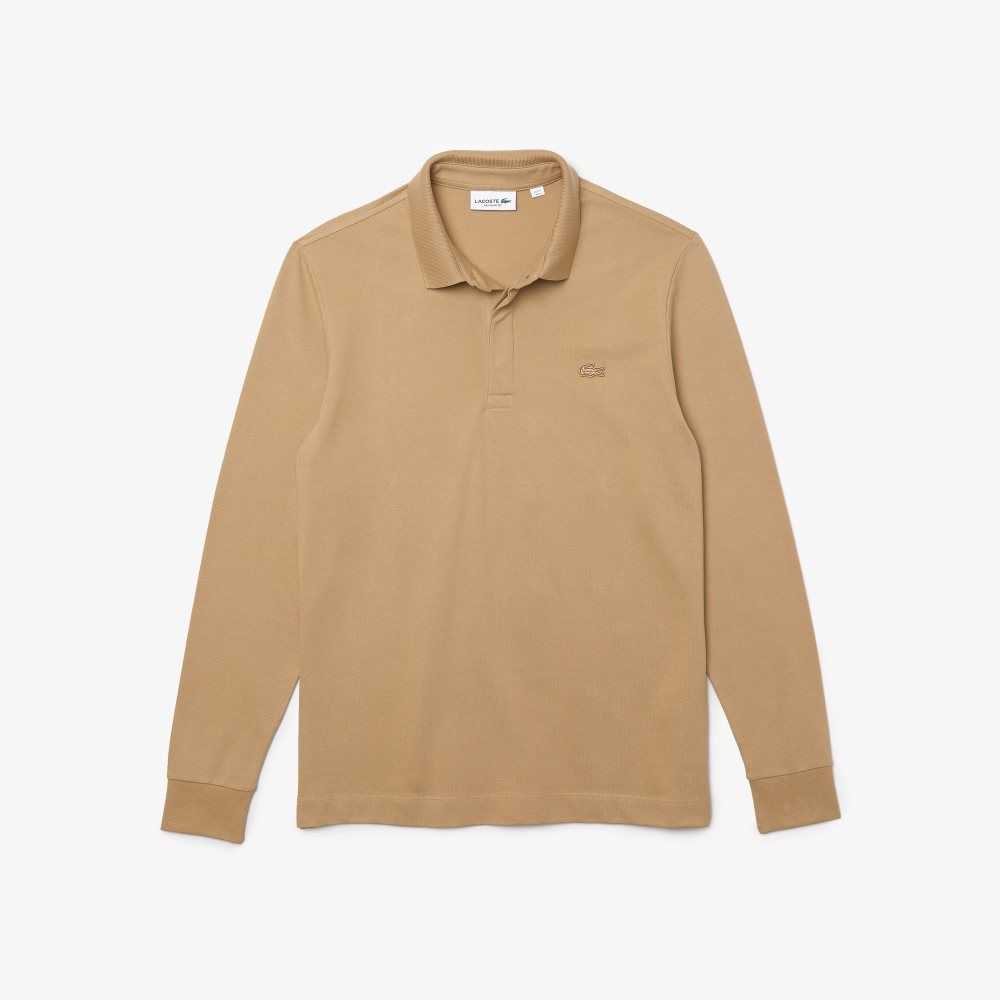 Beige Lacoste Smart Paris long sleeve stretch cotton Polo | QIDGET-286