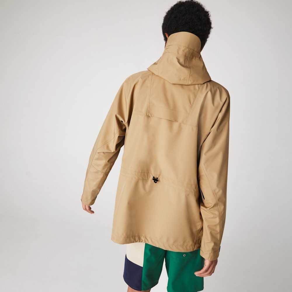 Beige Lacoste Water-Resistant Hooded Windbreaker | AFUMCE-654