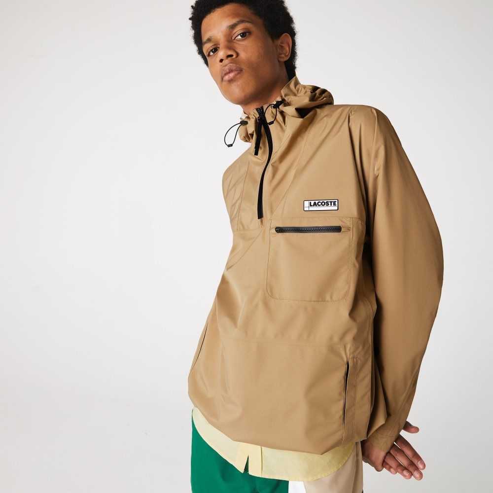 Beige Lacoste Water-Resistant Hooded Windbreaker | AFUMCE-654