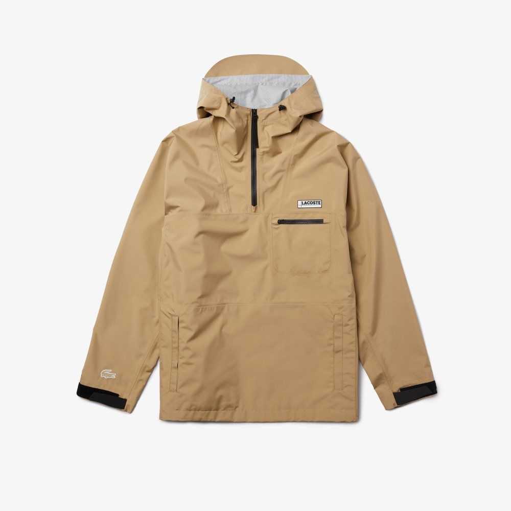 Beige Lacoste Water-Resistant Hooded Windbreaker | AFUMCE-654