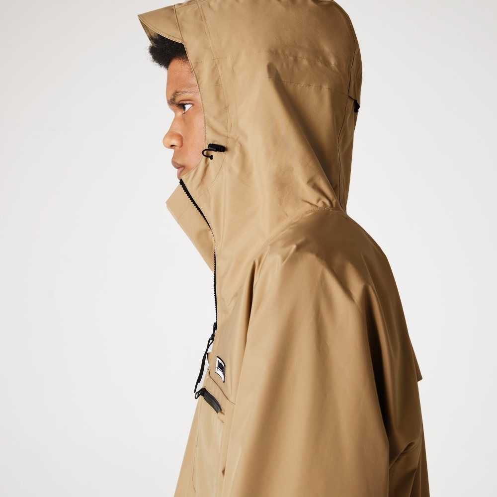 Beige Lacoste Water-Resistant Hooded Windbreaker | AFUMCE-654