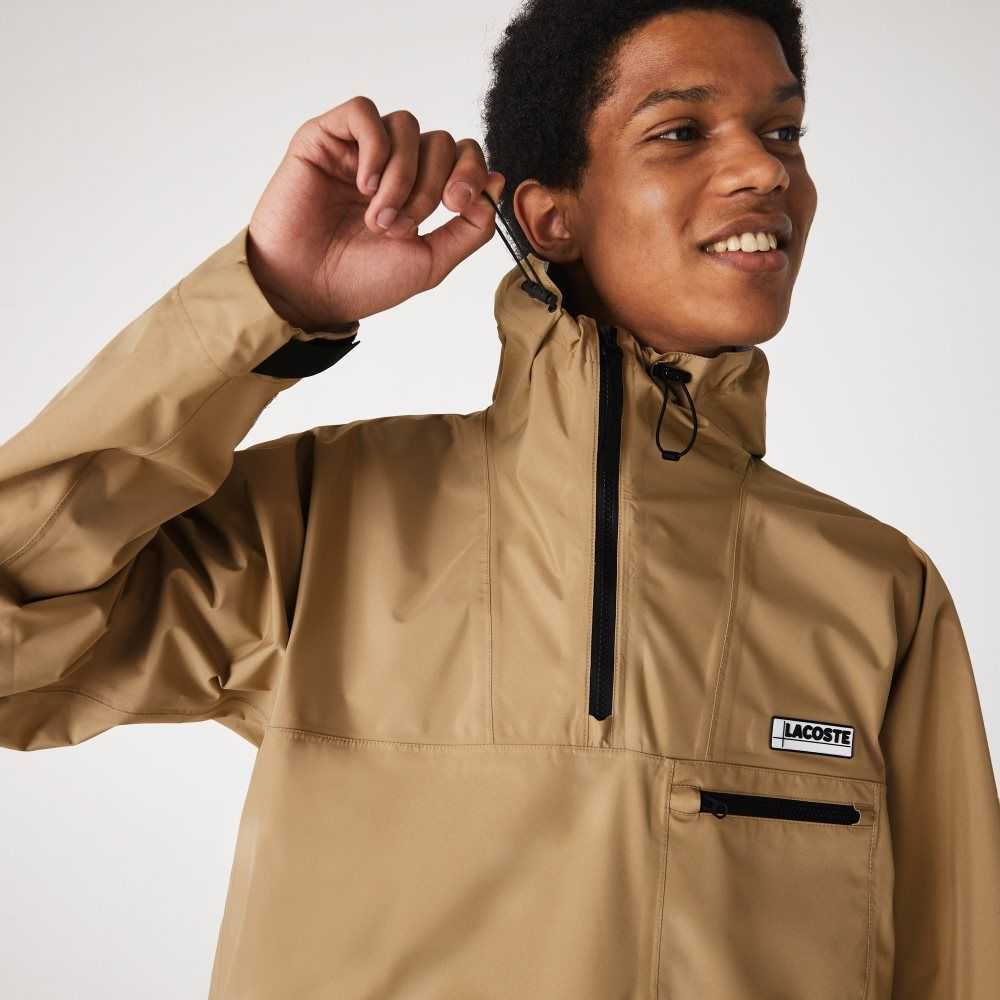 Beige Lacoste Water-Resistant Hooded Windbreaker | AFUMCE-654