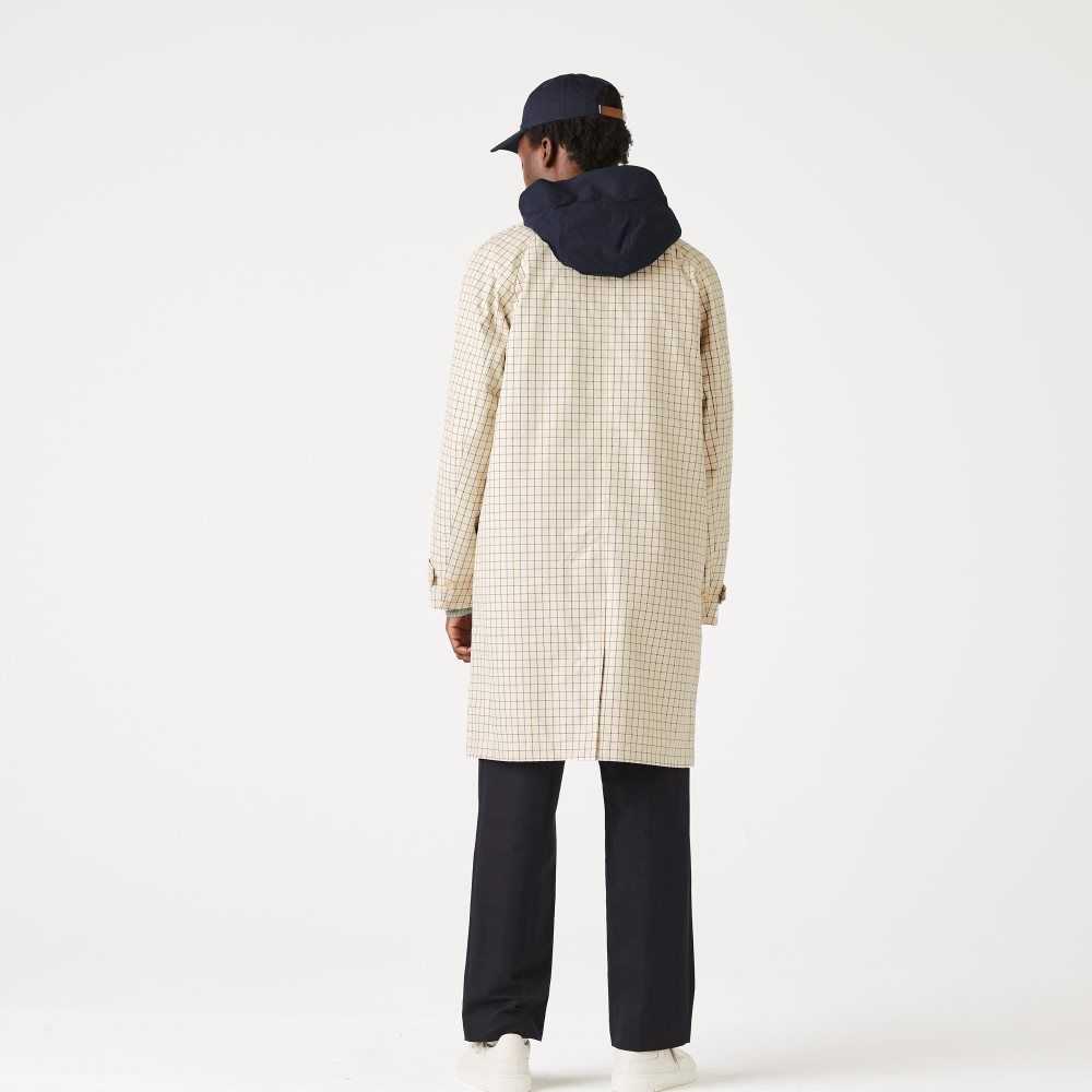 Beige / White Lacoste Heritage 3-in-1 Check Trench | UXQMPK-452