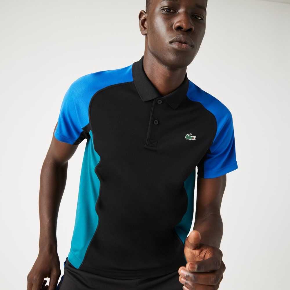 Black / Blue / Black / Green Lacoste SPORT Thermo-Regulating Pique Tennis Polo | HCGDNB-256