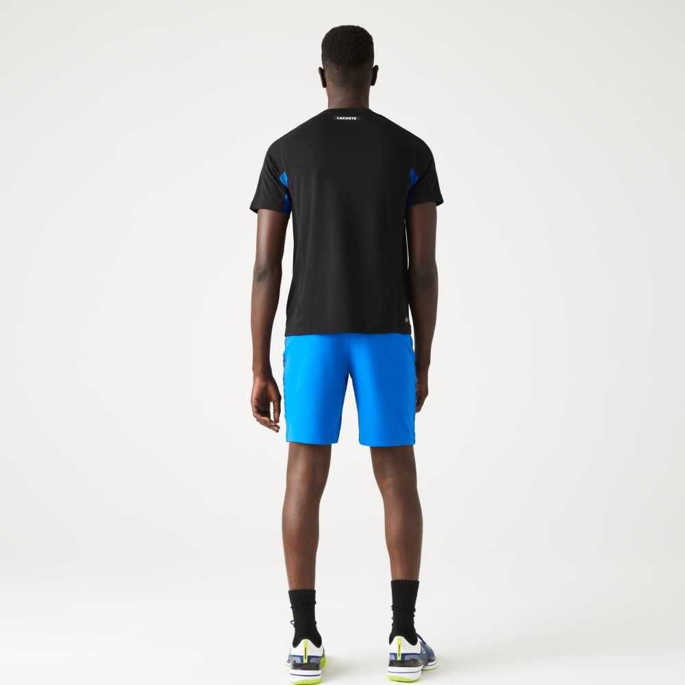 Black / Blue / Black Lacoste SPORT Color-Block Ultra-Dry Pique Tennis T-Shirt | VDBLIC-982