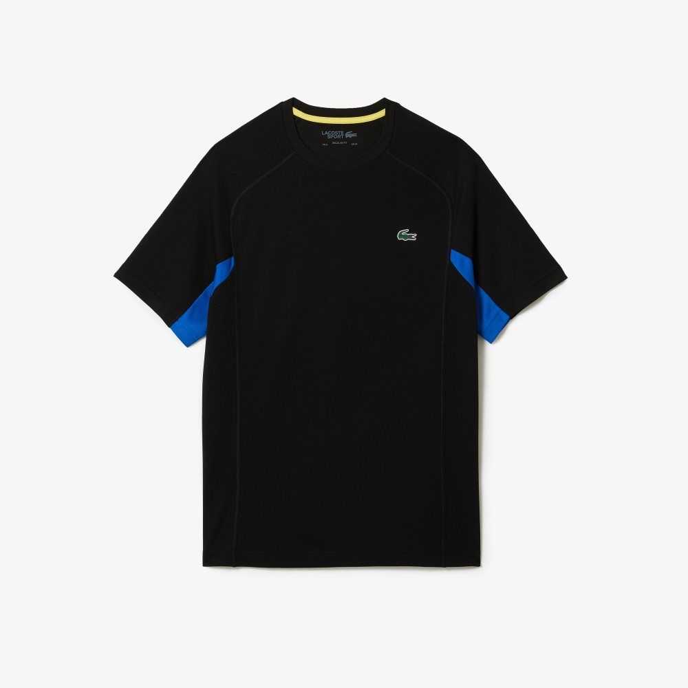 Black / Blue / Black Lacoste SPORT Color-Block Ultra-Dry Pique Tennis T-Shirt | VDBLIC-982