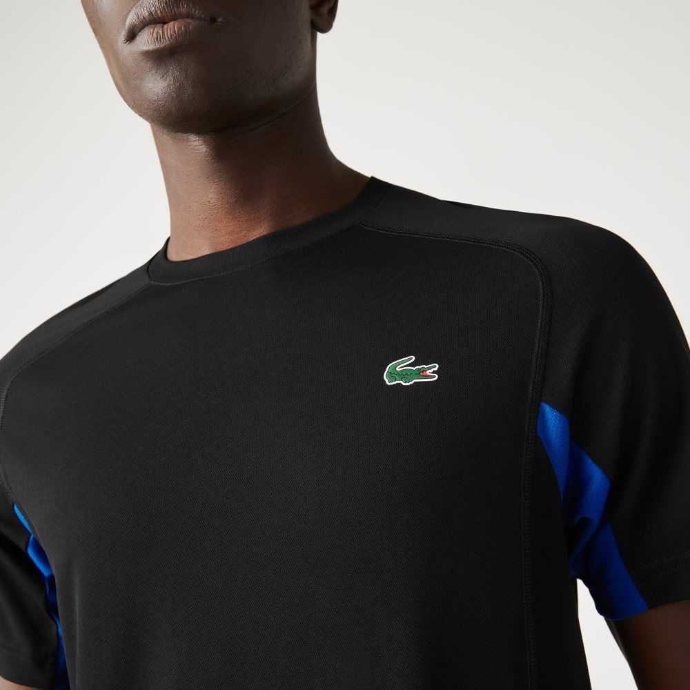 Black / Blue / Black Lacoste SPORT Color-Block Ultra-Dry Pique Tennis T-Shirt | VDBLIC-982