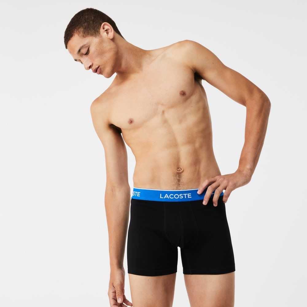 Black / Blue / Dark Grey Lacoste Long Cotton Boxer Brief 3-Pack | OWJPZH-624