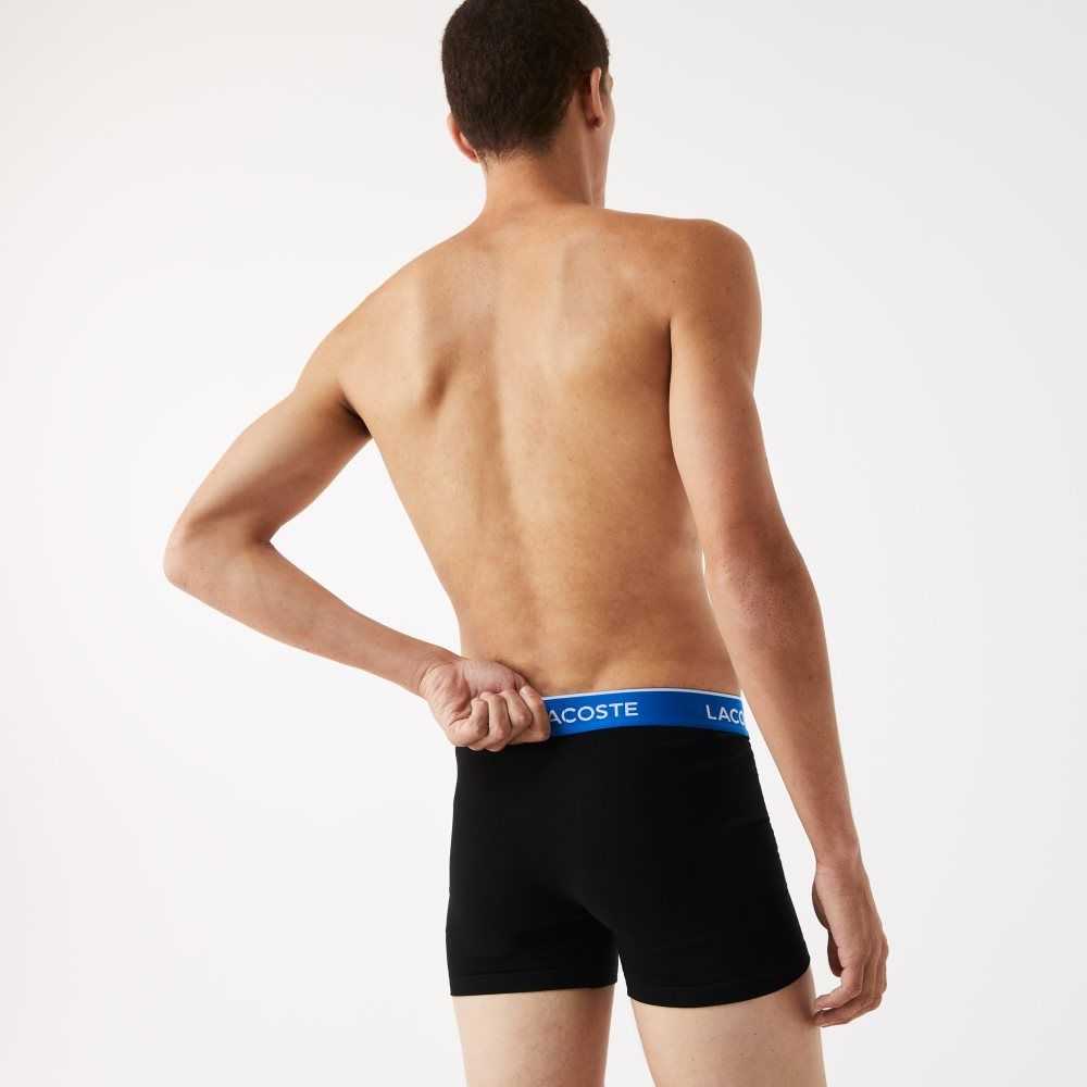 Black / Blue / Dark Grey Lacoste Long Cotton Boxer Brief 3-Pack | OWJPZH-624