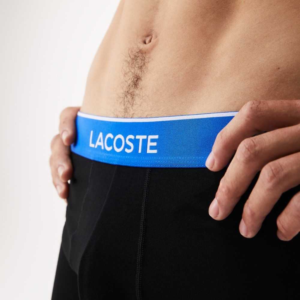 Black / Blue / Dark Grey Lacoste Long Cotton Boxer Brief 3-Pack | OWJPZH-624