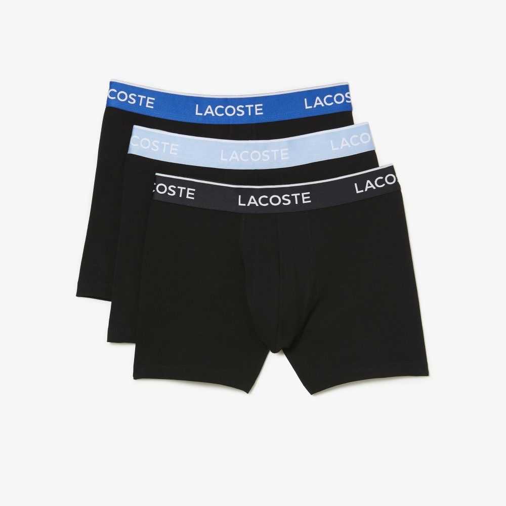 Black / Blue / Dark Grey Lacoste Long Cotton Boxer Brief 3-Pack | OWJPZH-624