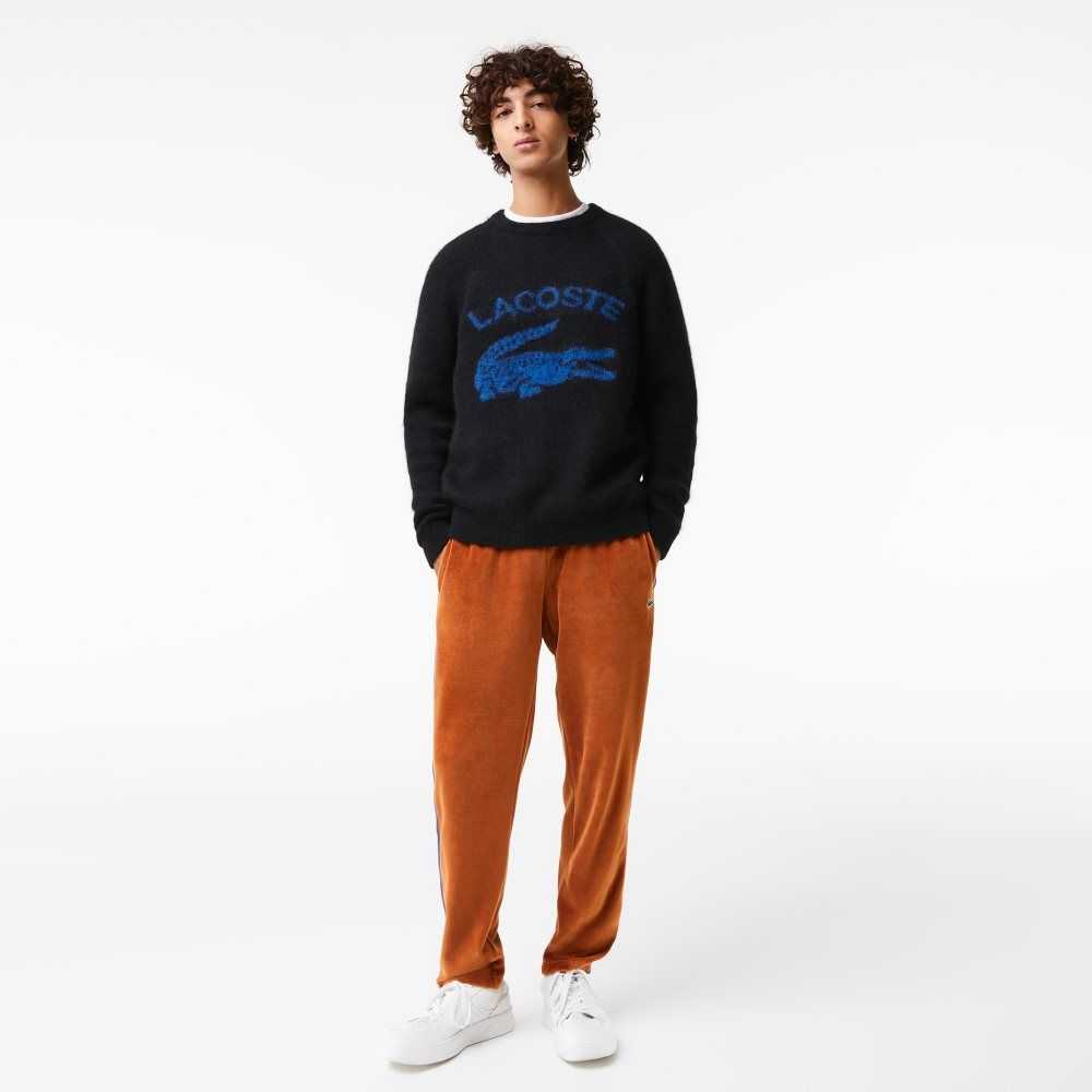 Black / Blue Lacoste Branded Contrast Crocodile Blend Alpaca Sweater | CAZRNV-967