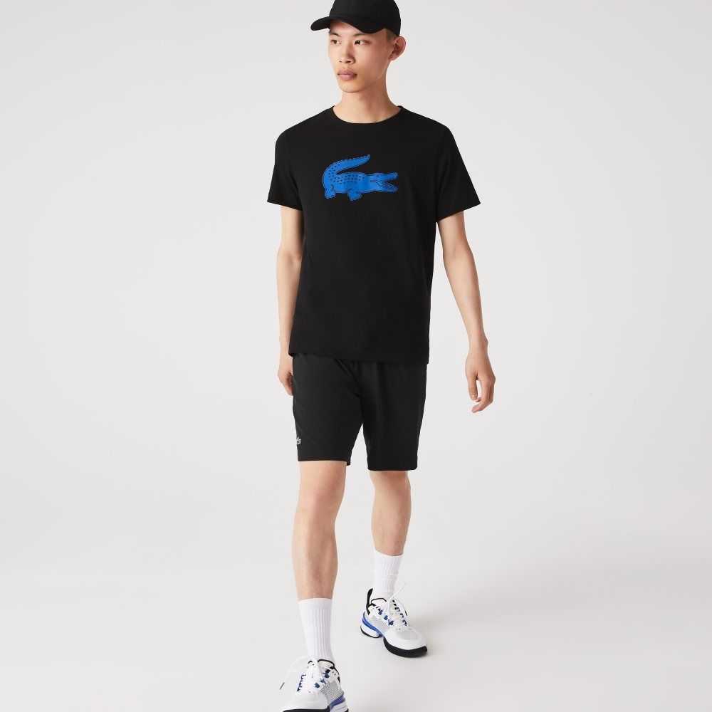 Black / Blue Lacoste SPORT 3D Print Crocodile Breathable Jersey T-Shirt | YNOJRP-130