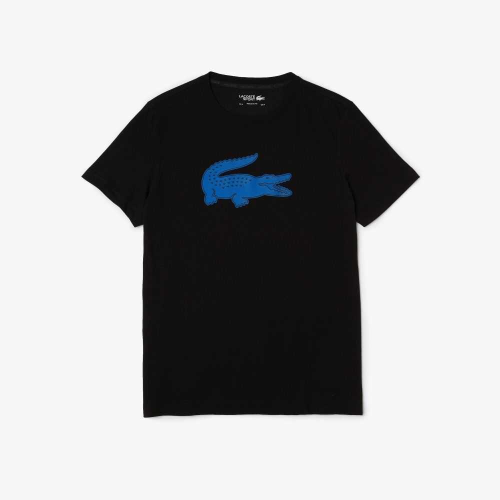 Black / Blue Lacoste SPORT 3D Print Crocodile Breathable Jersey T-Shirt | YNOJRP-130