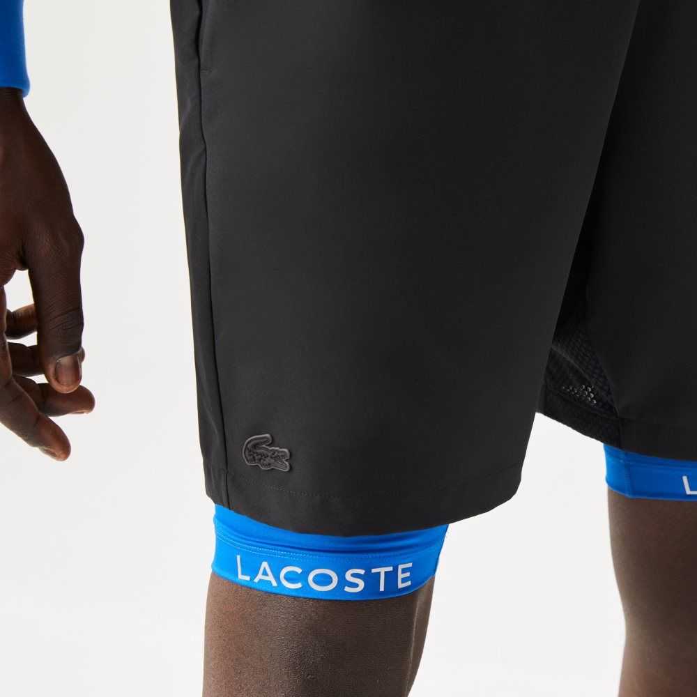 Black / Blue Lacoste SPORT Built-In Liner 3-in-1 Shorts | OJLIKP-627