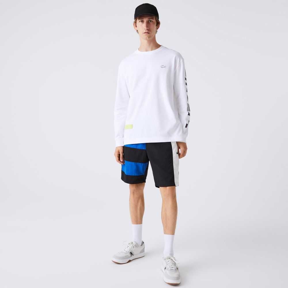 Black / Blue / White Lacoste Colorblock Patchwork Effect Shorts | HPNMCG-042