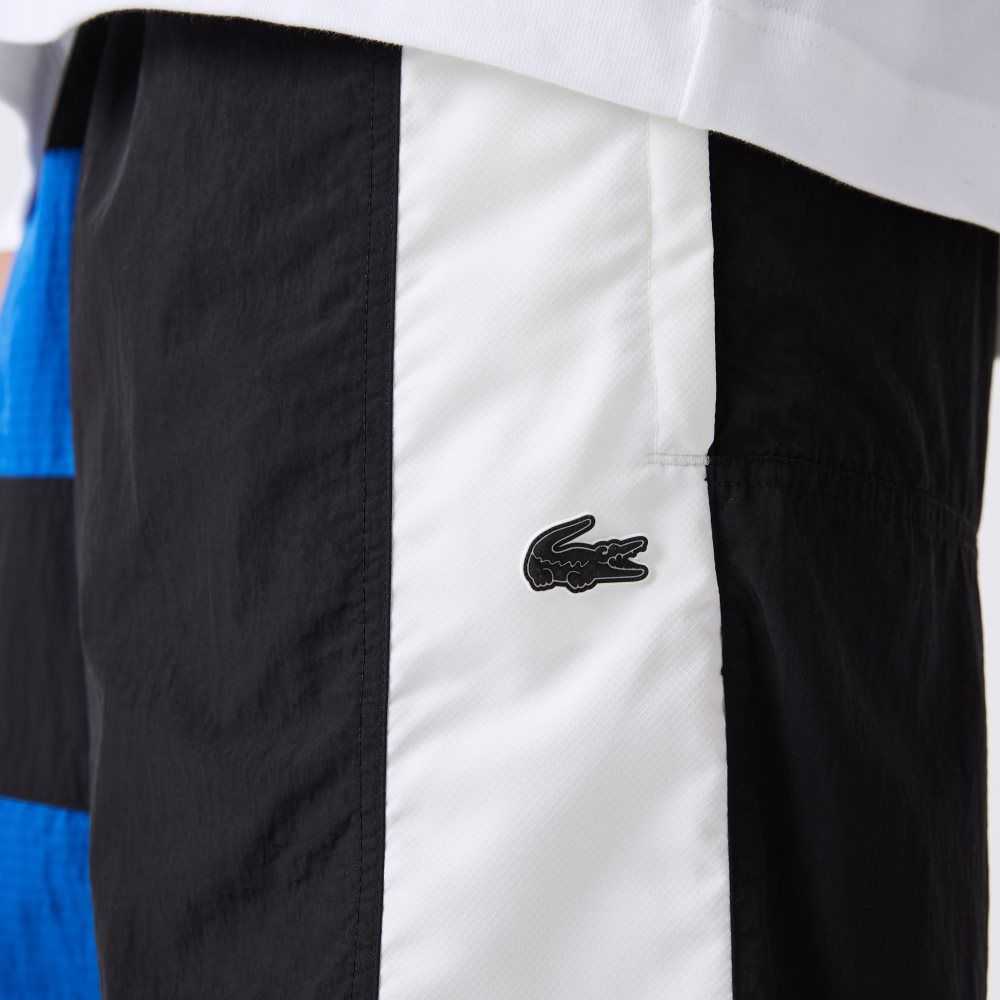 Black / Blue / White Lacoste Colorblock Patchwork Effect Shorts | HPNMCG-042