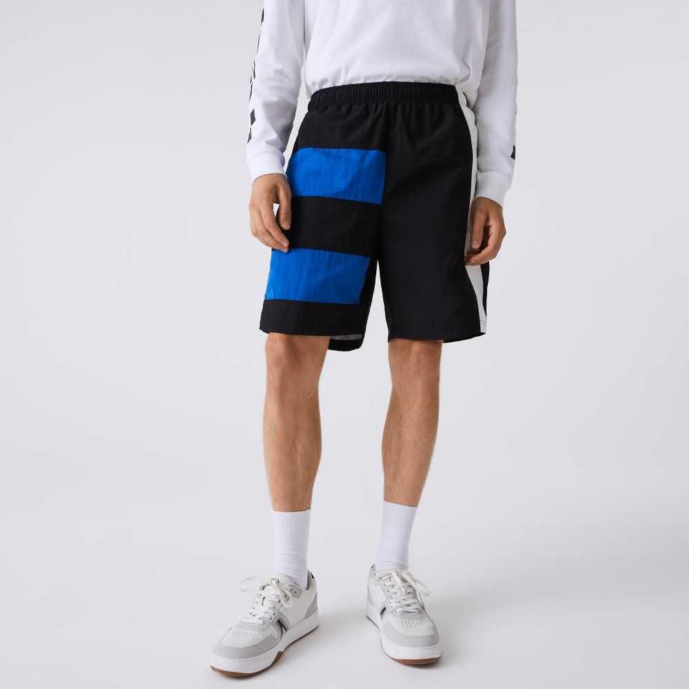 Black / Blue / White Lacoste Colorblock Patchwork Effect Shorts | HPNMCG-042