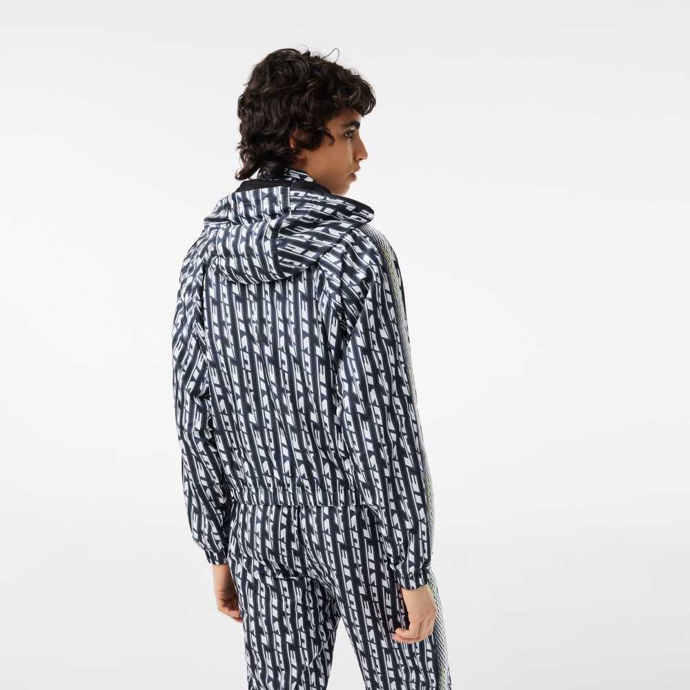 Black / Blue / White Lacoste Oversized Hooded Track Jacket | RTELBA-681