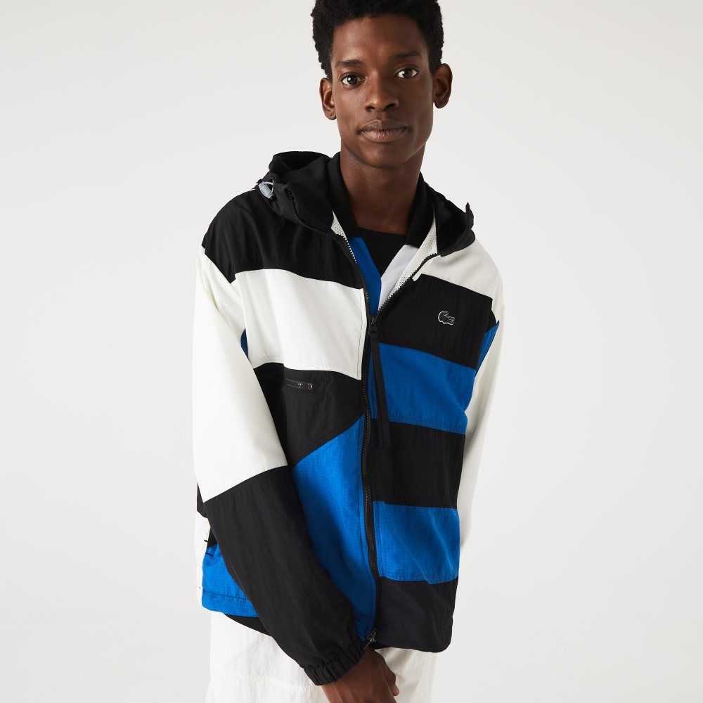 Black / Blue / White Lacoste Patchwork Effect Jacket | XTJWKN-291