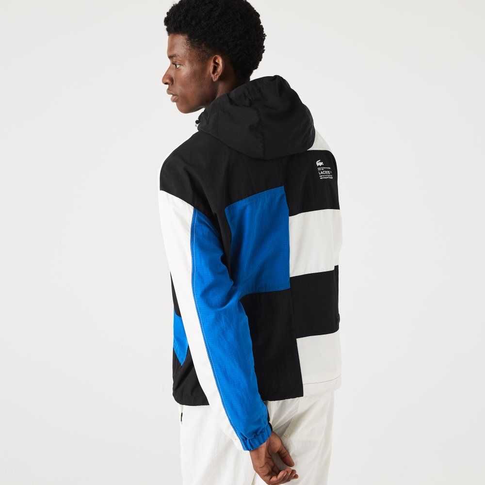 Black / Blue / White Lacoste Patchwork Effect Jacket | XTJWKN-291