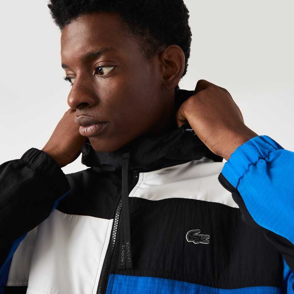 Black / Blue / White Lacoste Patchwork Effect Jacket | XTJWKN-291