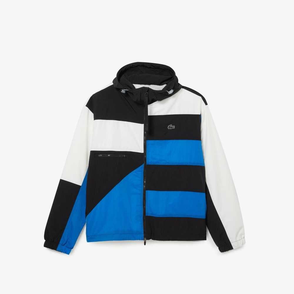 Black / Blue / White Lacoste Patchwork Effect Jacket | XTJWKN-291