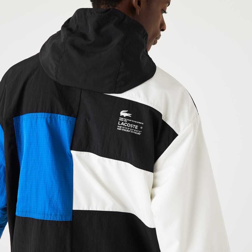 Black / Blue / White Lacoste Patchwork Effect Jacket | XTJWKN-291