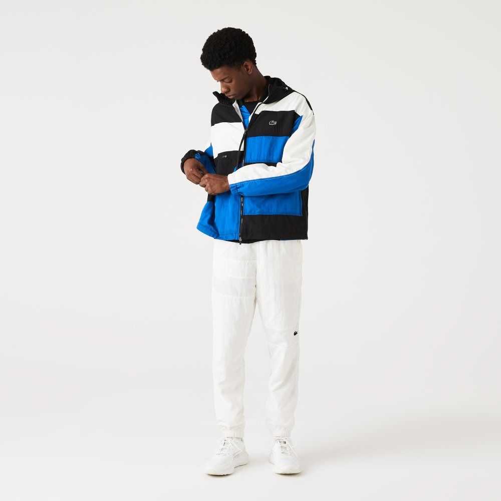 Black / Blue / White Lacoste Patchwork Effect Jacket | XTJWKN-291