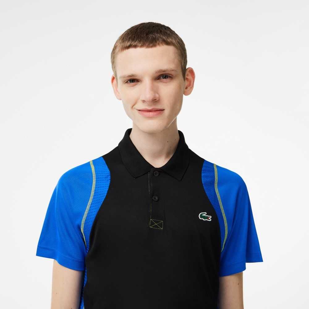 Black / Blue / Yellow Lacoste Tennis Recycled Polyester Polo Shirt | ADHXVY-935