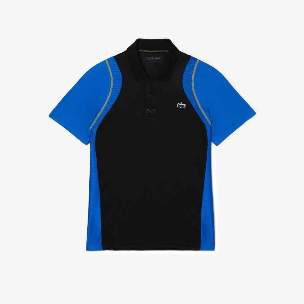 Black / Blue / Yellow Lacoste Tennis Recycled Polyester Polo Shirt | ADHXVY-935