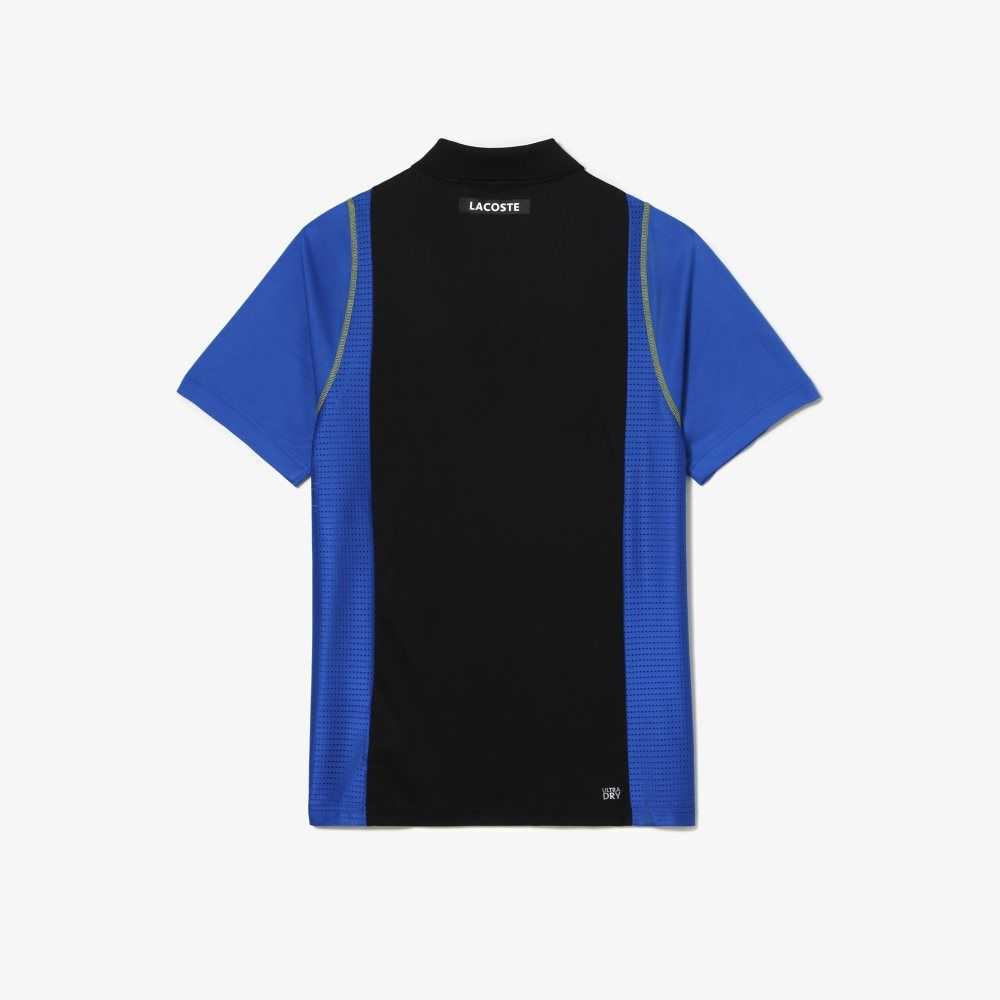 Black / Blue / Yellow Lacoste Tennis Recycled Polyester Polo Shirt | ADHXVY-935