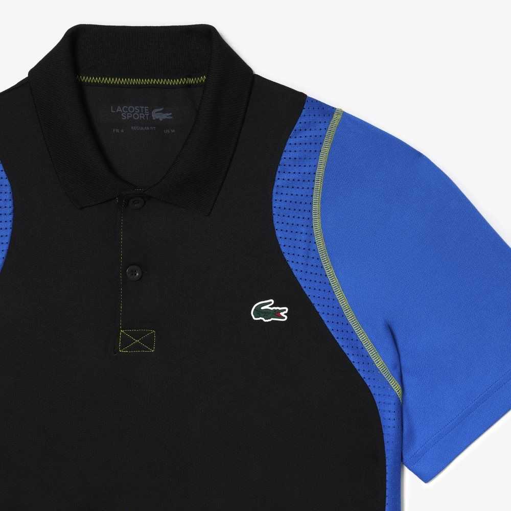 Black / Blue / Yellow Lacoste Tennis Recycled Polyester Polo Shirt | ADHXVY-935