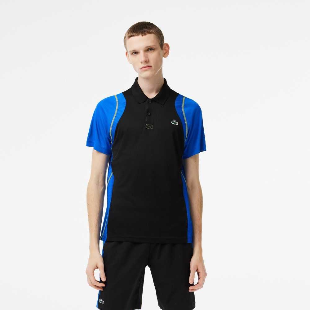 Black / Blue / Yellow Lacoste Tennis Recycled Polyester Polo Shirt | ADHXVY-935