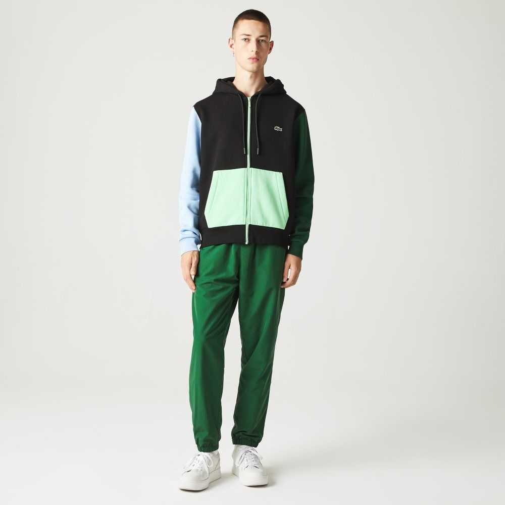 Black / Green / Blue / Light Green Lacoste Classic Fit Color-Block Hooded Zip Sweatshirt | FONJYV-475