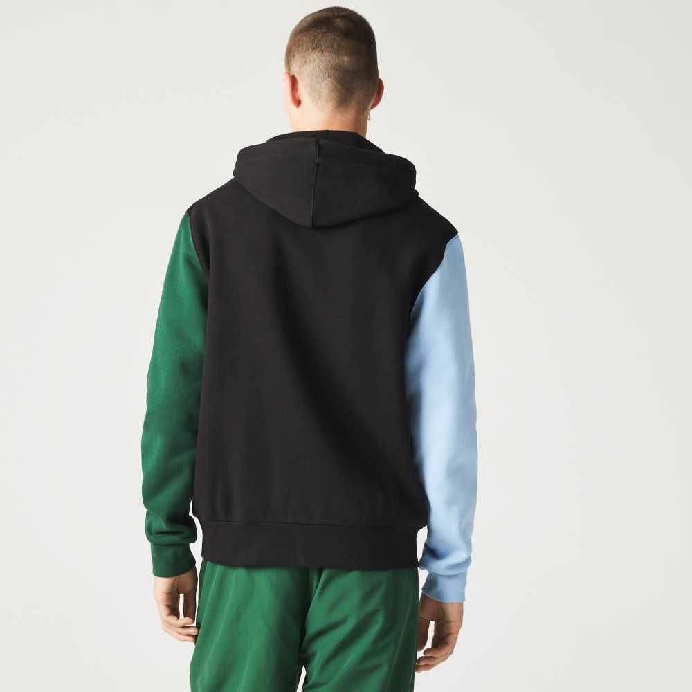 Black / Green / Blue / Light Green Lacoste Classic Fit Color-Block Hooded Zip Sweatshirt | FONJYV-475